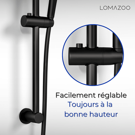 Mitigeur thermostatique baignoire finition mate noire avec pomme de douche - 15 cm - Sorin