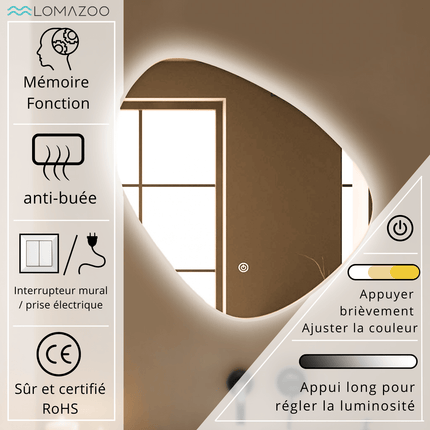 Miroir LED avec fonction anti-buée - 60 x 60 cm - GENEVA