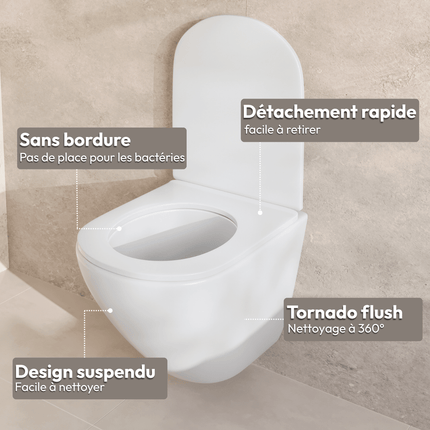 Toilette suspendue rimless avec abattant softclose - blanc - LINEA
