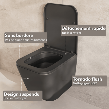 Toilette suspendue sans rebord - Noir - Ligne Carré - DS CONCEPT Linea