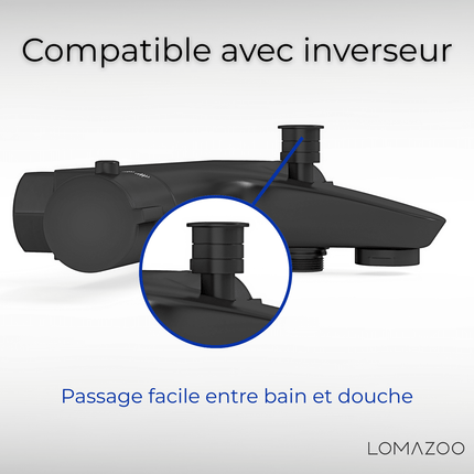 Mitigeur thermostatique baignoire finition mate noire avec pomme de douche - 15 cm - Sorin