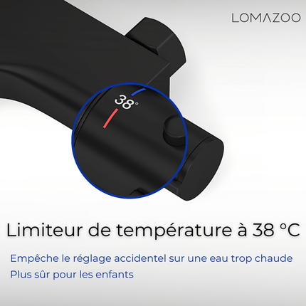 Mitigeur thermostatique baignoire finition mate noire avec pomme de douche - 15 cm - Sorin