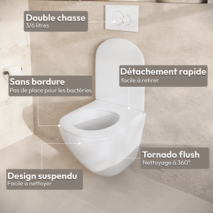 WC suspendu sans bride avec réservoir encastré - Blanc - Linea