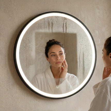 Miroir salle de bain LED avec fonction anti-buée - Noir - 80 cm - FLORENCE
