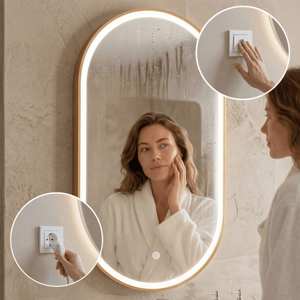 Miroir de salle de bain LED avec éclairage réglable et anti-buée - 50 x 90 cm - Hamburg