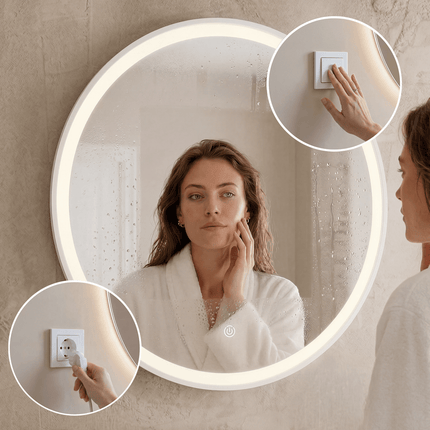 Miroir de salle de bain avec éclairage LED intégré - blanc - 70 cm - Helsinki