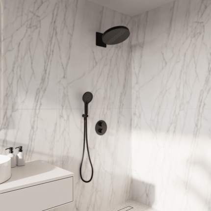 Kit de douche encastré finition noir mat avec pomme de douche pluie 30 cm - Caesar