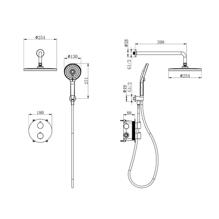 Douche encastrée finition Gun Metal - 30 cm - Cyra