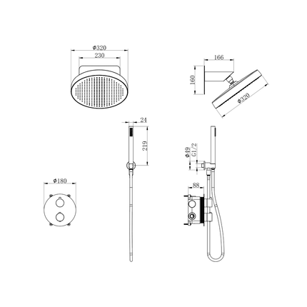 Kit de douche encastré design noir mat - 30 cm - Lunar