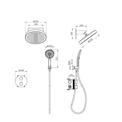 Kit de douche encastré finition or brossé avec pomme de douche 30 cm - Aurora