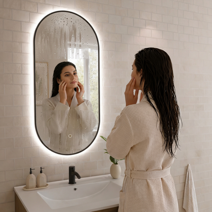 Miroir ovale avec éclairage LED réglable - noir - 100 cm - Tanger