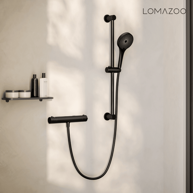 Set de douche thermostatique avec mitigeur en laiton - noir - Lando