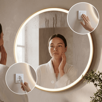 Miroir de salle de bain LED avec éclairage ajustable et fonction anti-buée - Or - 70 cm - MIAMI