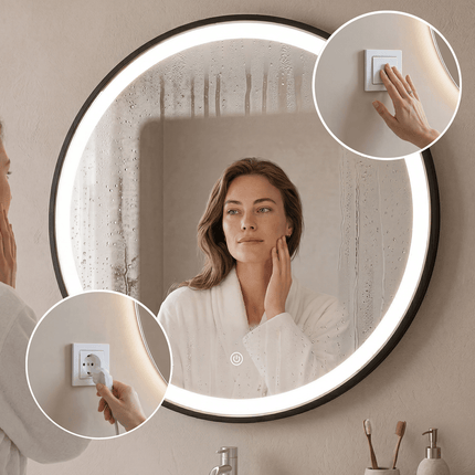 Miroir de salle de bain avec éclairage LED et fonction anti-buée - noir - 60 cm - DS CONCEPT