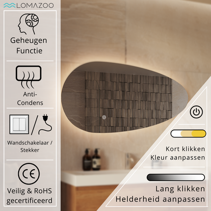Miroir salle de bains LED avec éclairage réglable - 80 cm - Adana