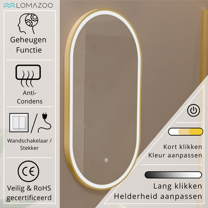 Miroir de salle de bains avec éclairage LED intégré et fonction anti-buée - 40 x 70 - Berlin