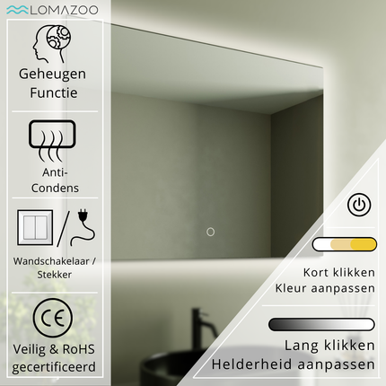 Miroir LED avec fonction anti-buée - 80 cm - Bryce