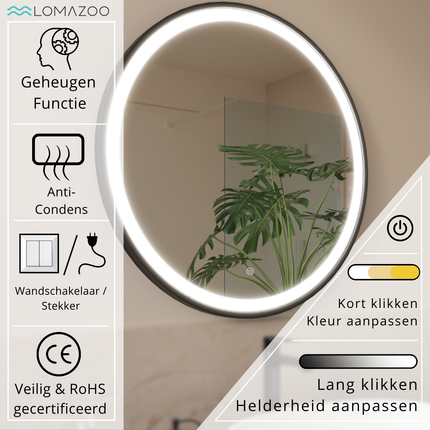 Miroir salle de bain LED avec fonction anti-buée - Noir - 80 cm - FLORENCE
