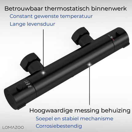 Set de douche thermostatique avec mitigeur en laiton - noir - Lando