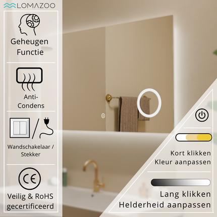 Miroir de salle de bain anti-buée avec éclairage LED modulable - 100 x 60 cm - Marseille