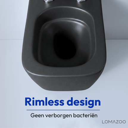 Toilette suspendue design sans bride avec réservoir encastré - Noir - Linea
