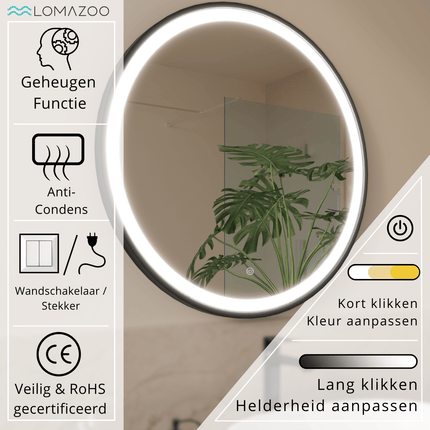Miroir de salle de bain LED avec fonction anti-buée - Noir - 100 cm - DETROIT