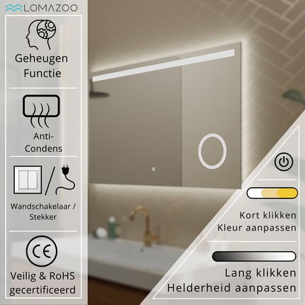 Miroir de salle de bains fonctionnel avec éclairage LED et miroir grossissant 5x - 100 x 60 cm - Riviera