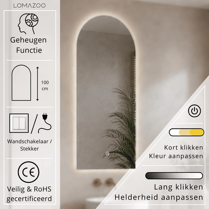 Miroir salle de bains design arc avec éclairage LED réglable - 45 cm - Tunis