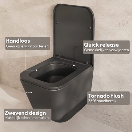 Toilette suspendue sans rebord - Noir - Ligne Carré - DS CONCEPT Linea