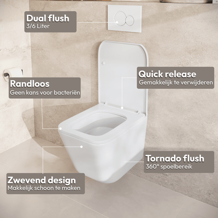 Toilette suspendue sans bride avec réservoir encastré - blanc - Linea