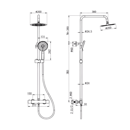 Douche de tête à effet pluie avec mitigeur thermostatique et douchette multifonction - Cooper