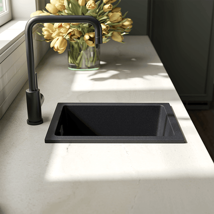 Évier en granit robuste avec siphon double connexion - 30x40 cm - Isco