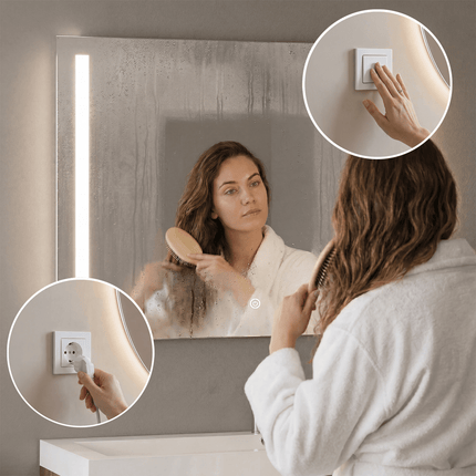 Miroir de salle de bain LED avec fonction anti-buée - 80 cm - REYES