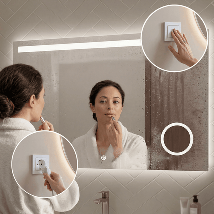 Miroir de salle de bains fonctionnel avec éclairage LED et miroir grossissant 5x - 100 x 60 cm - Riviera