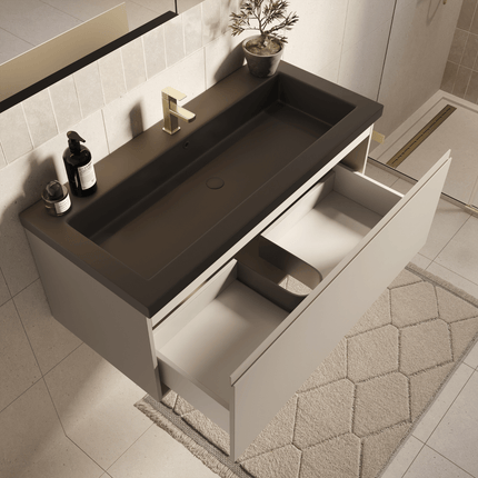 Ensemble meuble de salle de bain suspendu finition greige avec vasque noire intégrée - 100 cm - Sorrento