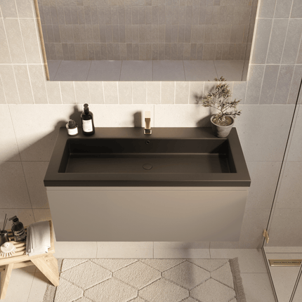 Meuble de salle de bain suspendu finition greige avec lavabo noir - 100 cm - Modena