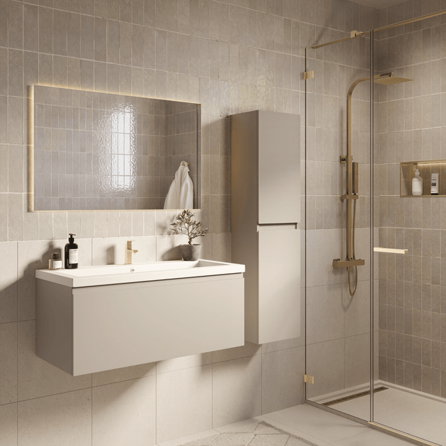 Meuble de salle de bain suspendu finition greige avec vasque blanche - 100 cm - SORRENTO