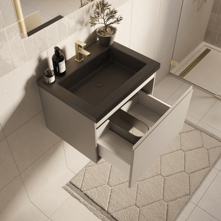 Ensemble meuble suspendu avec vasque noire - Greige - 60 cm - Sorrento