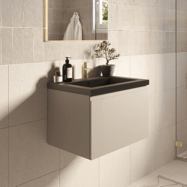 Meuble de salle de bain suspendu Modena avec lavabo noir - Greige - 60 cm