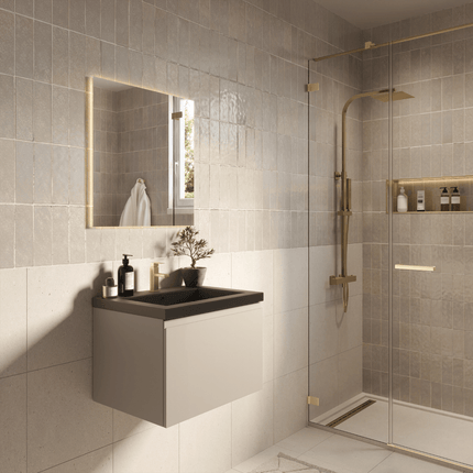 Ensemble meuble suspendu avec vasque noire - Greige - 60 cm - Sorrento