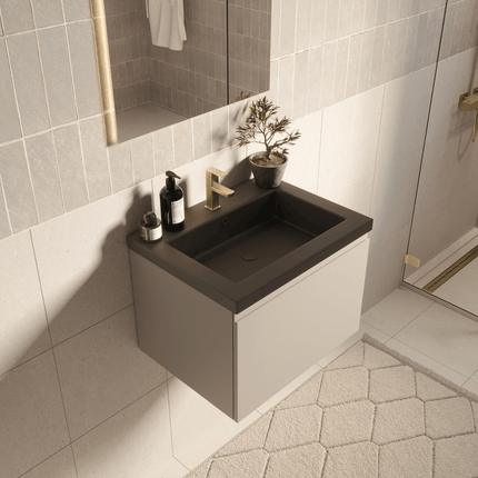 Meuble de salle de bain suspendu Modena avec lavabo noir - Greige - 60 cm