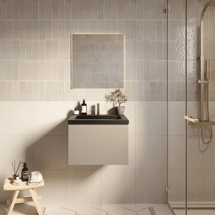 Meuble de salle de bain suspendu Modena avec lavabo noir - Greige - 60 cm