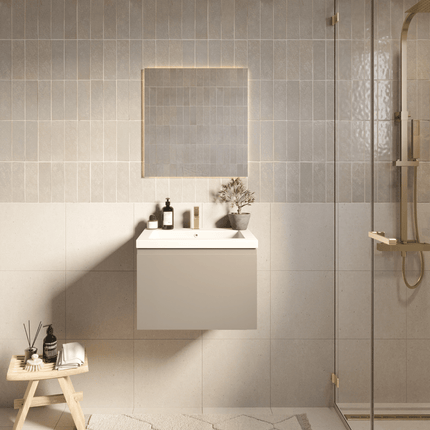 Meuble de salle de bain suspendu finition greige avec lavabo blanc - 60 cm - Modena