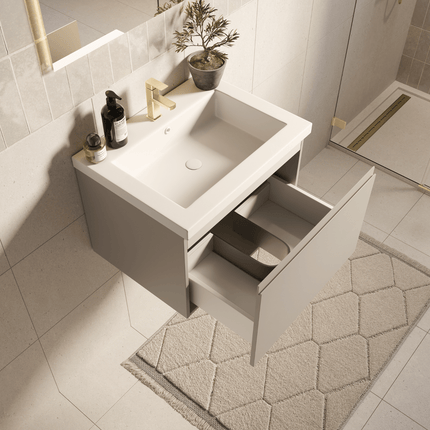 Meuble de salle de bain suspendu finition greige avec lavabo blanc - 60 cm - Modena