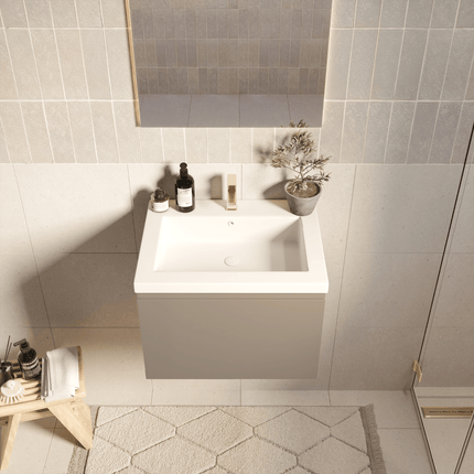 Meuble de salle de bain suspendu finition greige avec lavabo blanc - 60 cm - Modena