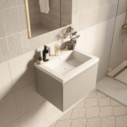 Meuble de salle de bain suspendu finition greige avec lavabo blanc - 60 cm - Modena