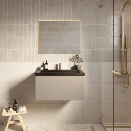 Ensemble meuble de salle de bain suspendu finition greige avec vasque noire - 80 cm - Sorrento
