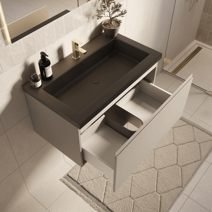 Meuble de salle de bain suspendu finition greige avec vasque noire - 80 cm - Modena