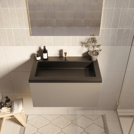 Meuble de salle de bain suspendu finition greige avec vasque noire - 80 cm - Modena