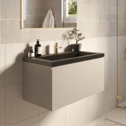 Ensemble meuble de salle de bain suspendu finition greige avec vasque noire - 80 cm - Sorrento
